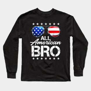 4th of July Shirt ALL AMERICAN BRO USA Flag Patriotic Family Long Sleeve T-Shirt